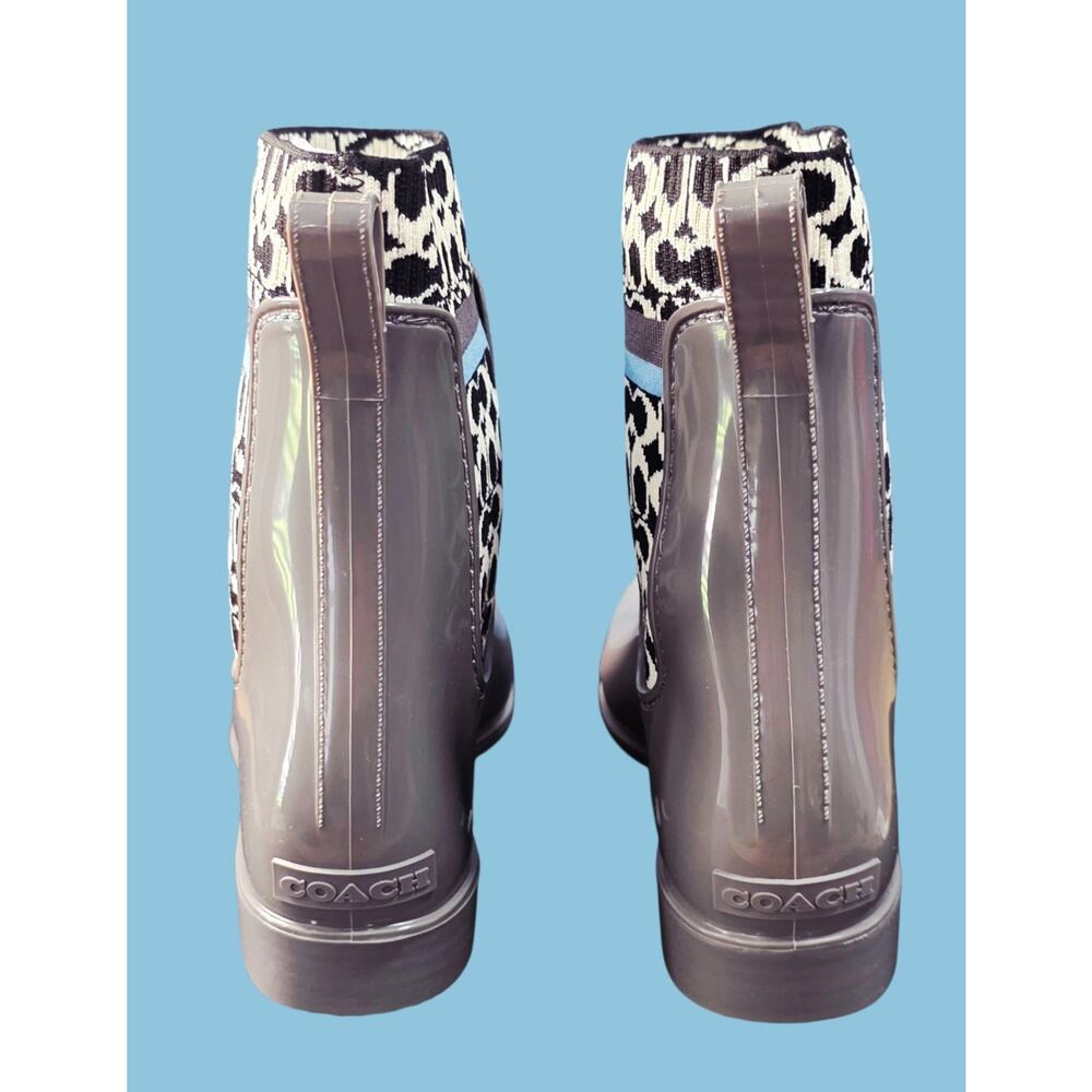 COACH Rivington Women’s 8 Rain Boots Heather Grey Signature Knit Logo Boots NEW - Picture 6 of 10